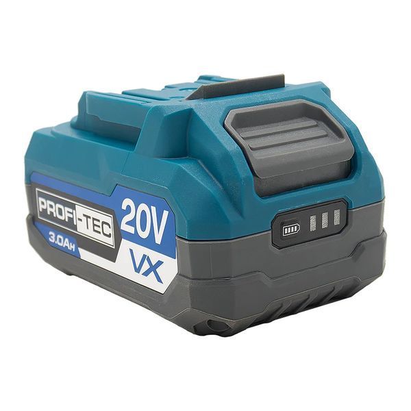 Акумуляторна батарея PROFI-TEC PT2030VX NEW (20 В / 3.0 Aг, високострумова, з індикатором та елементами 10C) 1832646 фото