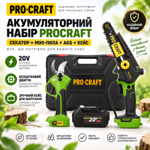 Набор Procraft PA170SET &ndash; Ножницы акум. ES22Li+ Пила цепная акум. PKA37 (1 АКБ 20/3 и зар. прист., кейс) 1511951 фото