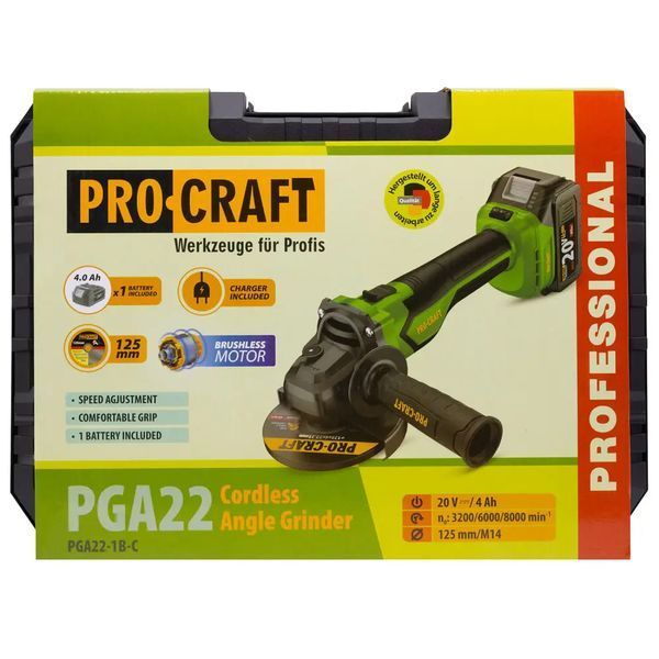 Аккумуляторная болгарка Procraft PGA22 (1 АКБ 20/4 и ЗУ) кейс 8687555 фото