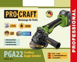 Аккумуляторная болгарка Procraft PGA22 (без АКБ и зар. устр.) коробка 0289081 фото