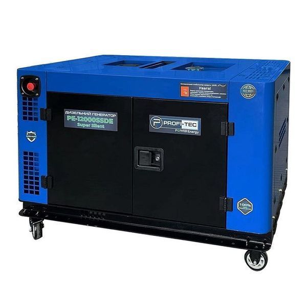 Генератор дизельный PROFI-TEC PE-12000SSDE (13,5 кВа / 11.0 кВт, 220 В, двухцилиндровый) электростартер, медная обмотка 0082566 фото