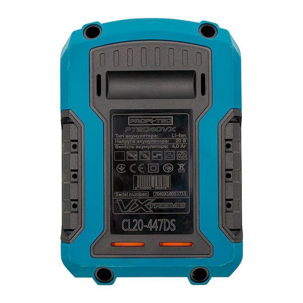 Акумуляторна батарея PROFI-TEC PT2040VX POWERLine (20 В / 4.0 Аг, високострумова, з індикатором) 7804689 фото