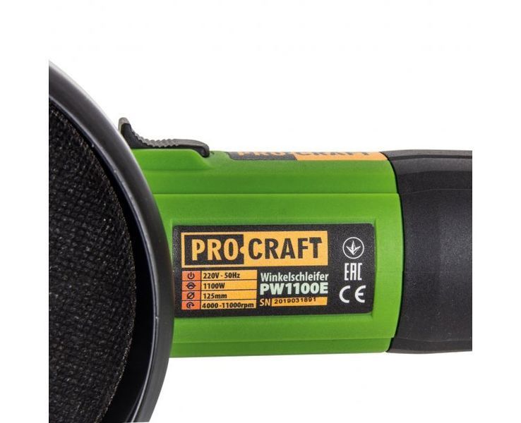 Углошлифовальная машина PROCRAFT PW-1100Е 125 мм (плавный пуск, регулировка и стабилизация оборотов) 625428 фото