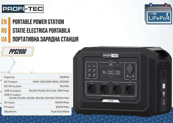 Портативна зарядна станція PROFI-TEC PPS2000 LiFePO₄ (ном. 2000 Вт / макс. 4500 Вт, батарея 1024 Вт⋅год) 9247360 фото