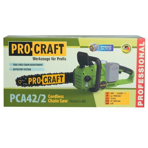 Акумуляторна ланцюгова пила Procraft PCA42/2 + 2 АКБ 20/4 UNIVERSAL та ЗП 20/2 8282984 фото