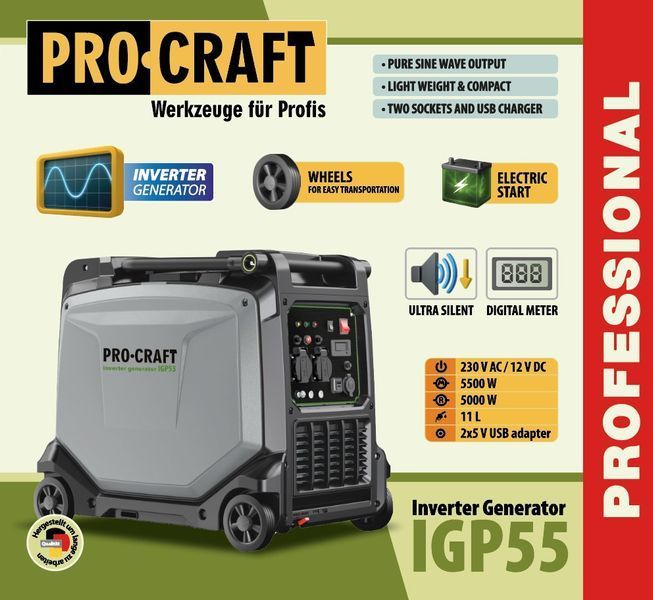 Инверторный бензиновый генератор Procraft IGP55 (5.5 кВт, медная обмотка, электростартер) 9570623 фото