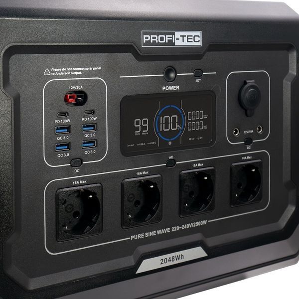Портативная зарядная станция PROFI-TEC PPS2500 LiFePO4 2500/5000 Вт, батарея 2048 Вт&middot;ч 1461879 фото
