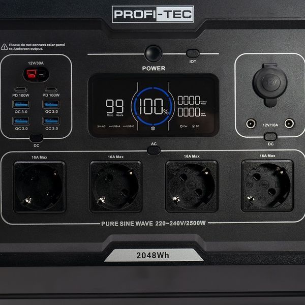 Портативная зарядная станция PROFI-TEC PPS2500 LiFePO4 2500/5000 Вт, батарея 2048 Вт&middot;ч 1461879 фото