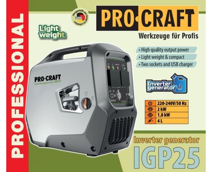 Інверторний бензиновий генератор Procraft IGP25 (2 кВт, 50 Дб) 1748782 фото