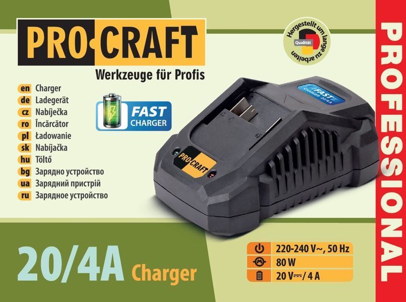 Аккумуляторная батарея Procraft 20/4 UNIVERSAL (20В, 4 А/ч): 2 шт. + Зарядное устройство Procraft Charger20/4A 9468293 фото