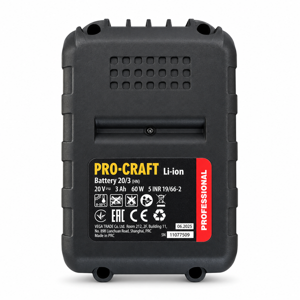 Акумуляторна батарея Procraft 20/3 UNIVERSAL &mdash; 20 В, 3 А&middot;год, штекер для зарядки 8892379 фото
