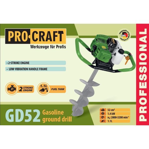Мотобур Procraft GD52 (2х тактний) без насадки 1329938 фото