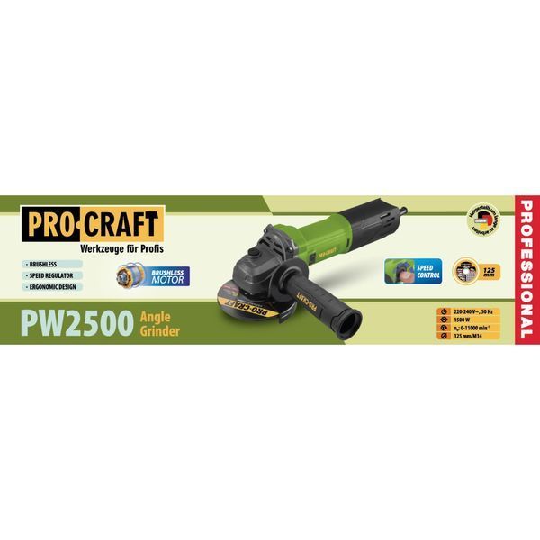 Кутошліфувальна машина безщіткова Procraft PW2500 (1500 Вт, 125 мм) 3611736 фото