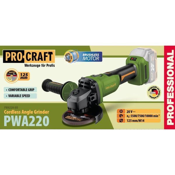 Акумуляторна болгарка Procraft PWA220 (без АКБ та ЗП) коробка 6379540 фото