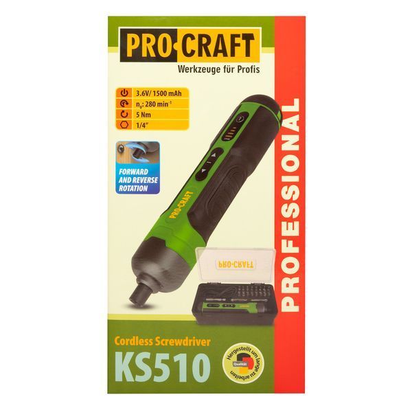 Аккумуляторная отвертка Procraft KS510 &mdash; 3,6 В, USB Type-C, кейс и набор бит 3205684 фото