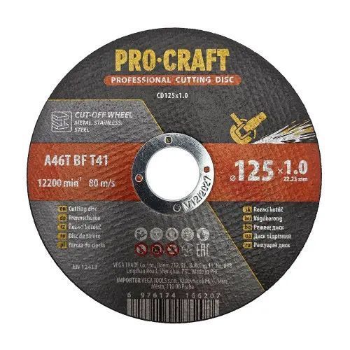 Набір дисків ріжучих чорних по металу Procraft CD125x1.0b UNIVERSAL (у наборі 10 дисків) металева коробка 2388372 фото