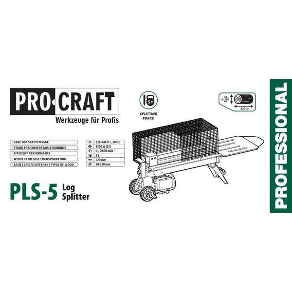 Дровокол Procraft PLS5 (1500 Вт, зусилля 5 тонн) 3058274 фото