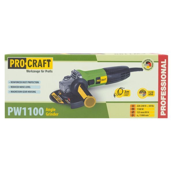 Кутошліфувальна машина Procraft PW1100 &mdash; 1100 Вт, диск 125 мм, кабель 3 м 289162 фото