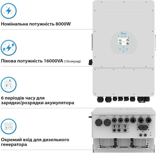 Гібридний інвертор DEYE SUN-8K 8 kW (SUN-8K-SG01LP1-EU) 7335408 фото