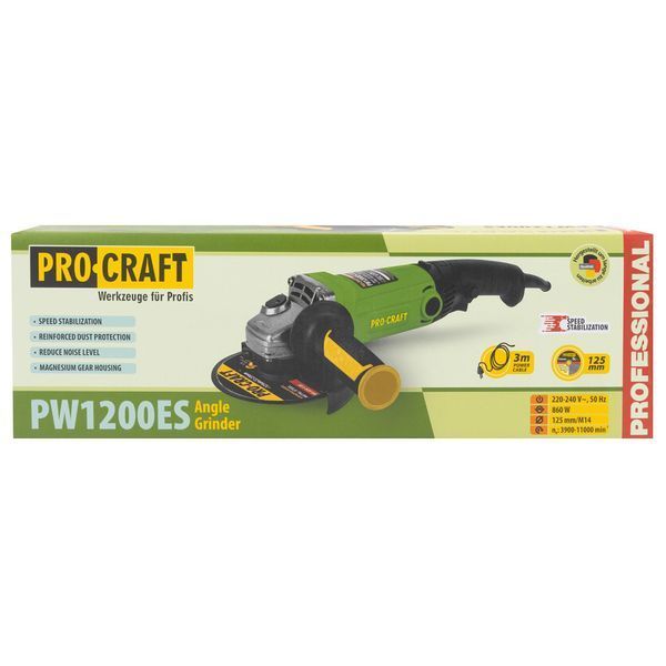 Кутошліфувальна машина Procraft PW1200ES &mdash; 860 Вт, диск 125 мм, регулювання та стабілізація обертів 1814958 фото