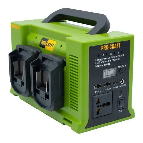 Акумуляторний інвертор напруги Procraft PSI20 + 4 АКБ 20/4 INDUSTRIAL, 330 Вт, 20 В - 220 В, вбудоване зарядне 4 А 3674963 фото
