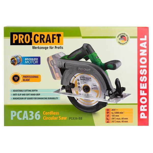 Акумуляторна дискова пила Procraft PCA36 (2 АКБ 20/4 та зар. прист.) безщіткова 1444266 фото