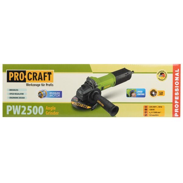 Кутошліфувальна машина Procraft PW-125/2500 (1500 Вт, 125 мм) безщіткова 3611736 фото