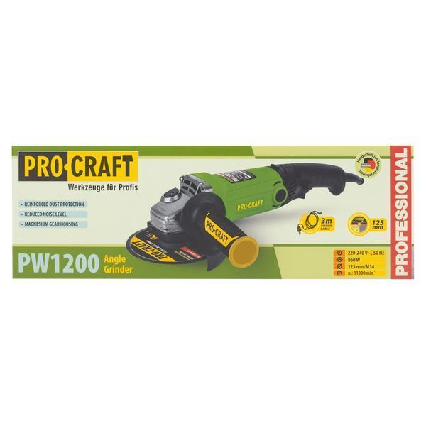 Кутошліфувальна машина Procraft PW1200 &mdash; 860 Вт, 125 мм, подовжена ручка 297071 фото