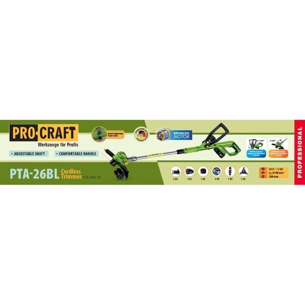 Акумуляторна коса Procraft PTA26BL (1 АКБ та зар. прист., безщітковий двигун) 3746832 фото