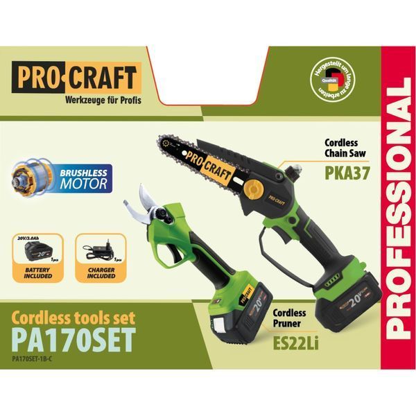 Набір Procraft PA170SET - Ножиці акум. ES22Li + Пила ланцюгова акум. PKA37 (1 АКБ 20/3 та зар. прист., кейс) 1511951 фото