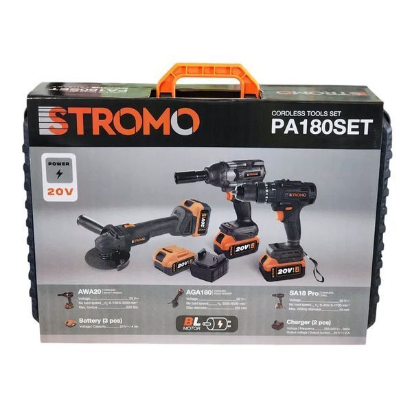 Набір інструментів STROMO PA180 SET (Болгарка, Гайковерт, Шуруповерт) 3 АКБ 20/4; 2 Зарядки 6960200 фото