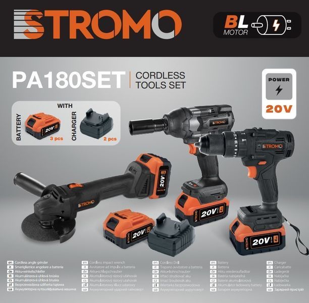 Набір інструментів STROMO PA180 SET (Болгарка, Гайковерт, Шуруповерт) 3 АКБ 20/4; 2 Зарядки 6960200 фото